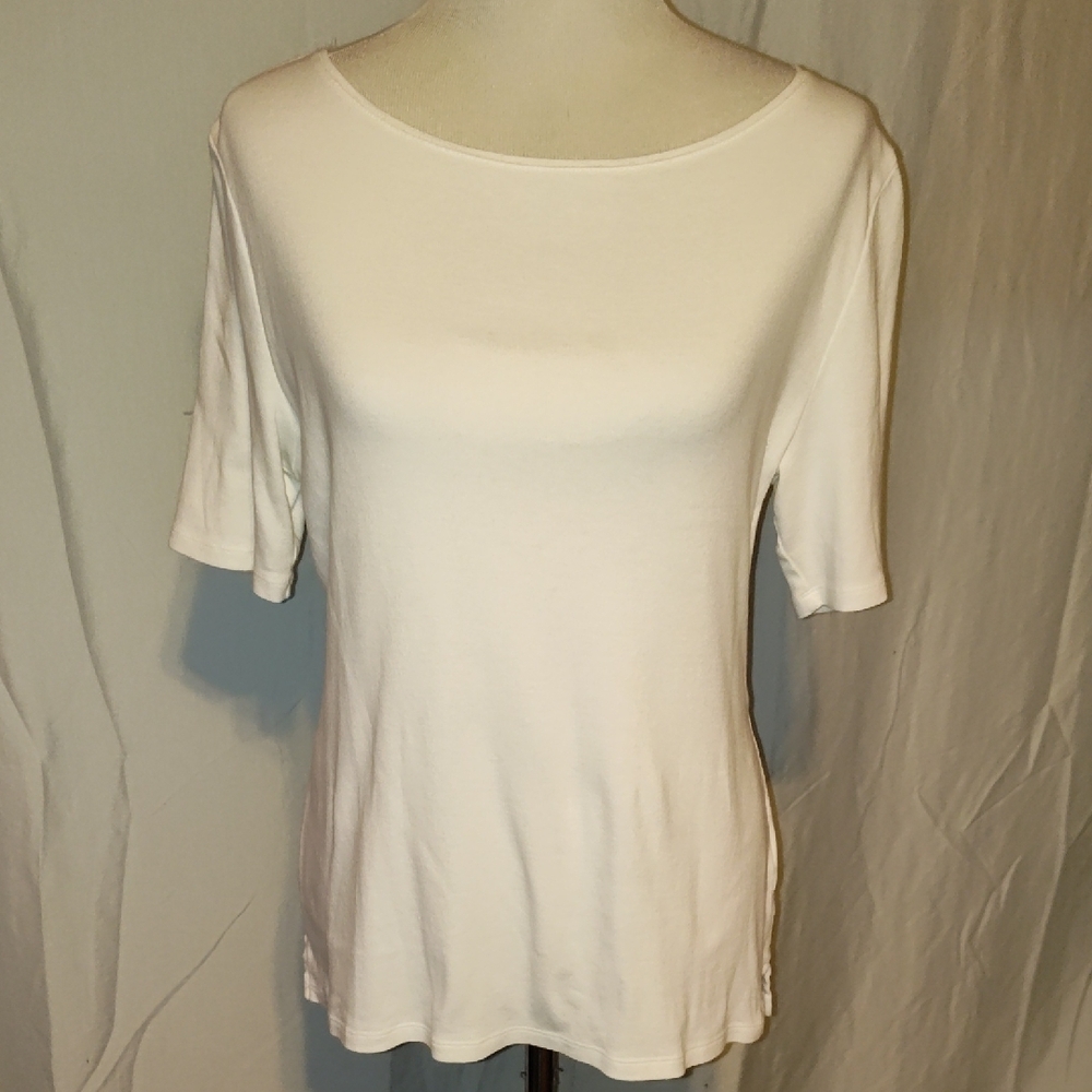 Talbots Womens Short Sleeve Scoop Neck Tee Shirt 100% Cotton Size Large